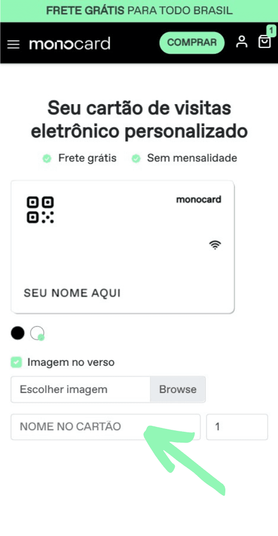 Enter your name in the available field on the site to be printed on the monocard