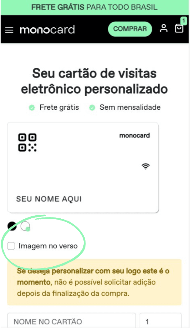 Click on the Image on the back box to insert the logo on your monocard