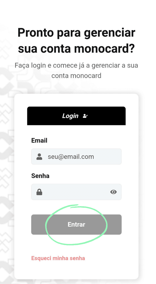 Add your data to access your monocard editing panel