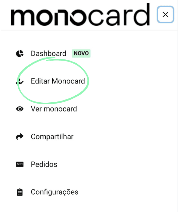 Click on Edit Monocard on the left side of the editing panel